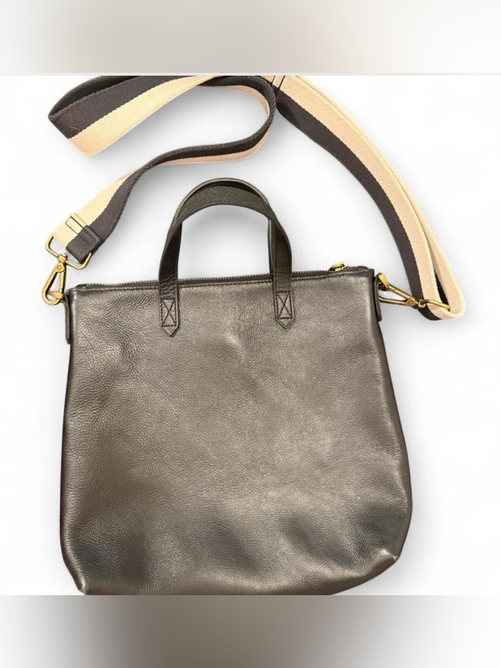 MADEWELL small zip top transport black leather tote bag with adjustable strap